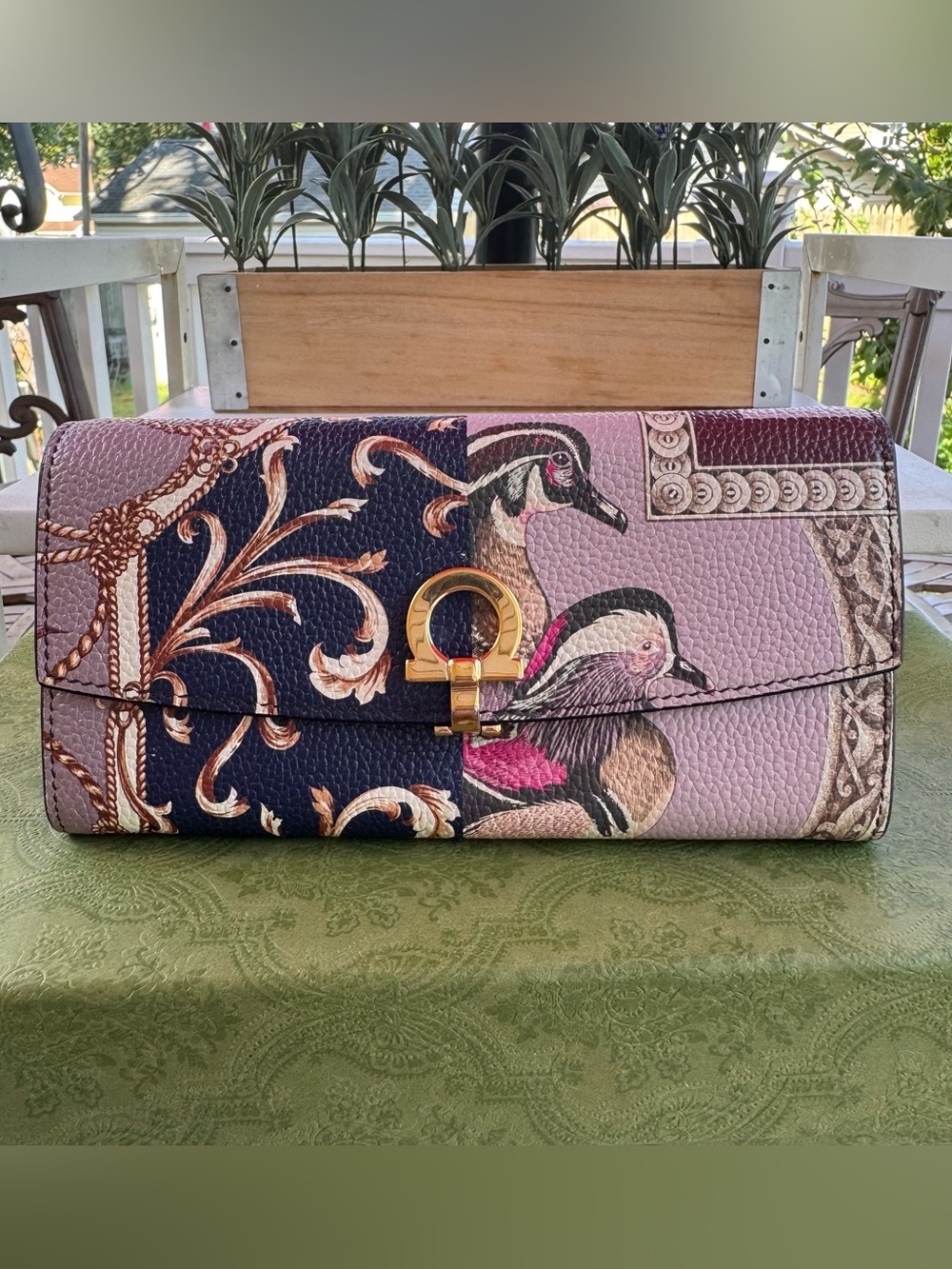 Salvatore Ferragamo Printed Leather Gancini Continental Wallet
